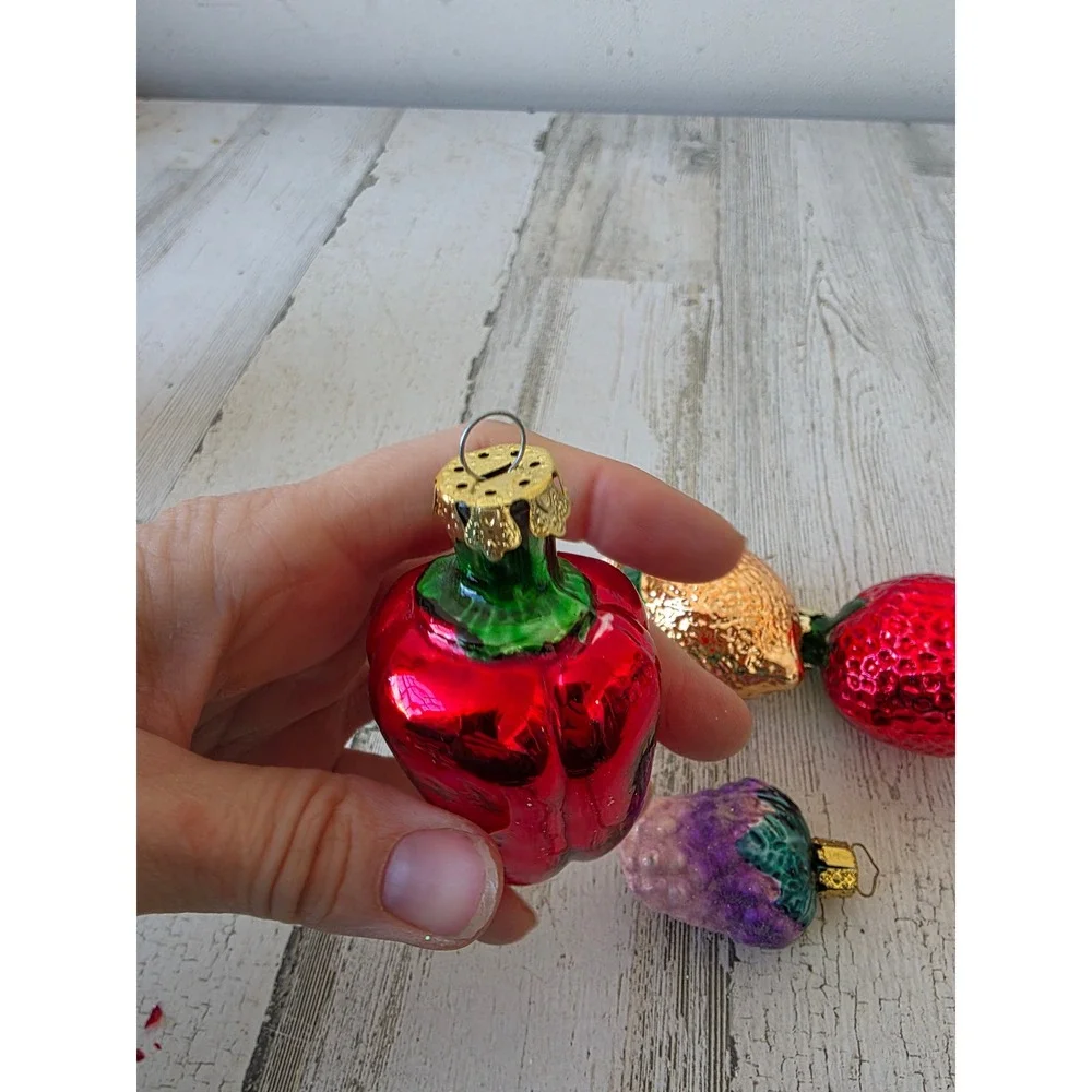 Vintage mercury glass strawberry lemon pepper grape ornament set‎ tree glitter